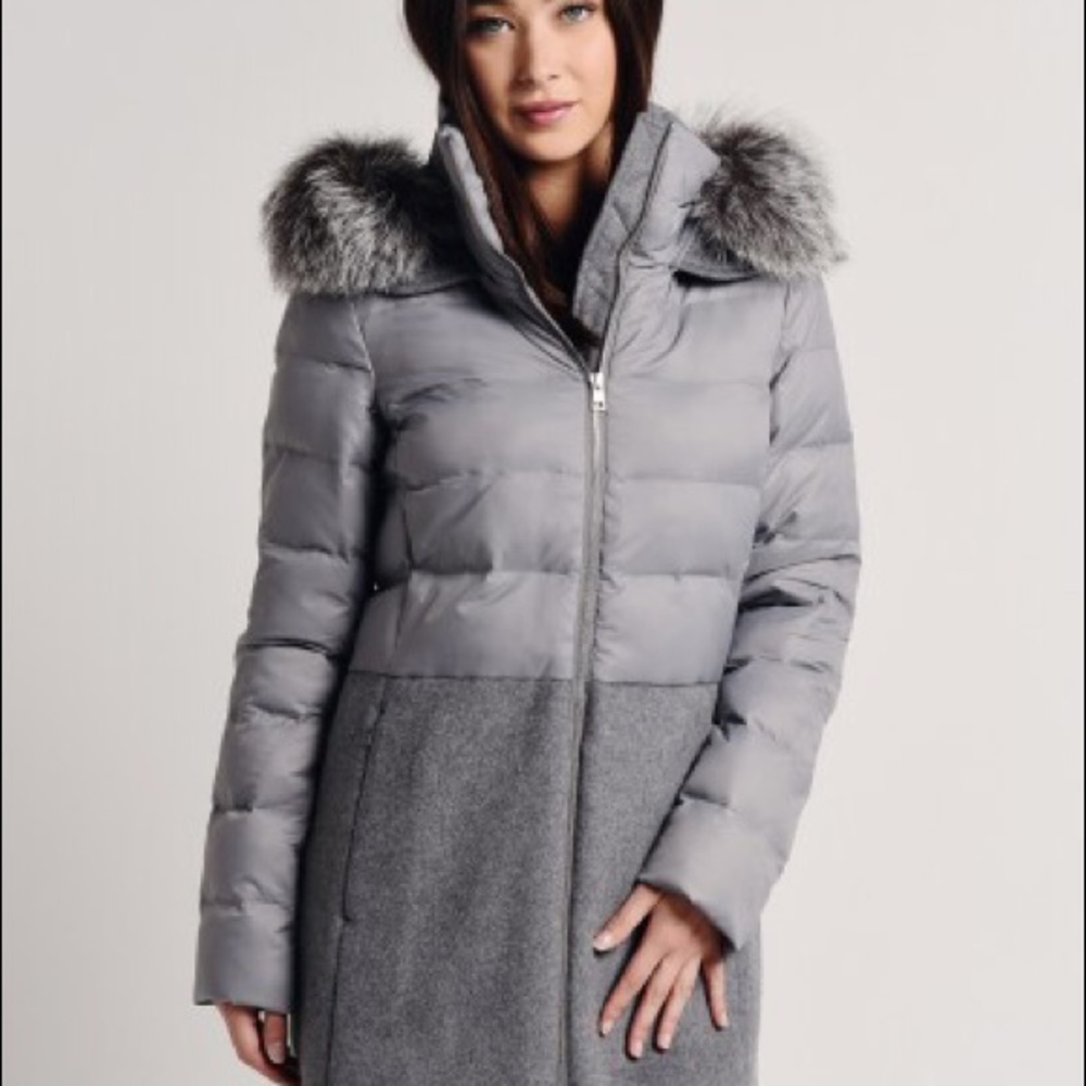 puffer coat, sleeves hood, lower in luxurious wool